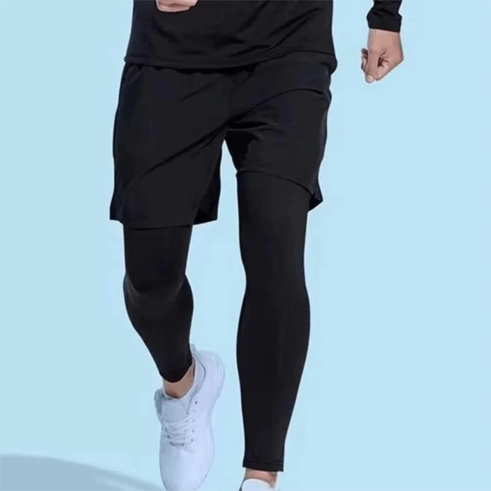 2 in 1 농구 타이즈 조깅 타이즈 땀 흡수 스포츠 러닝 반바지 통기성 폴리에스터 남성용 컴프레션 스포츠 타이즈