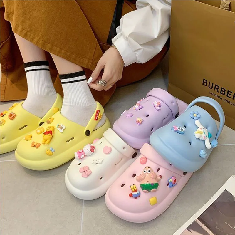 

Sanrio Cinnamoroll Kuromi Cute Cartoon Wrapped Head Sandals 2023 Kawaii New Outer Wear Anti-Slip Slippers Girls Anime Gift Toys