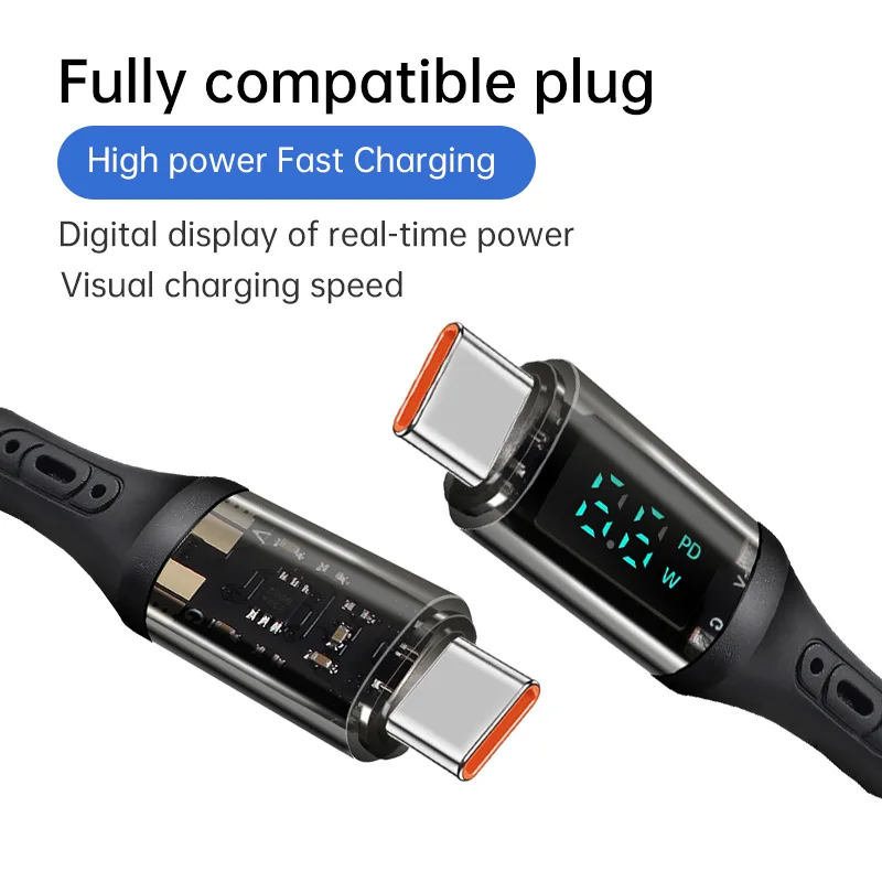 

Moskado PD66W Type-C Super Fast Charging Data Cable For iPhone 15 Samsung Huawei Xiaomi Transparent Digital Display Charger Wire