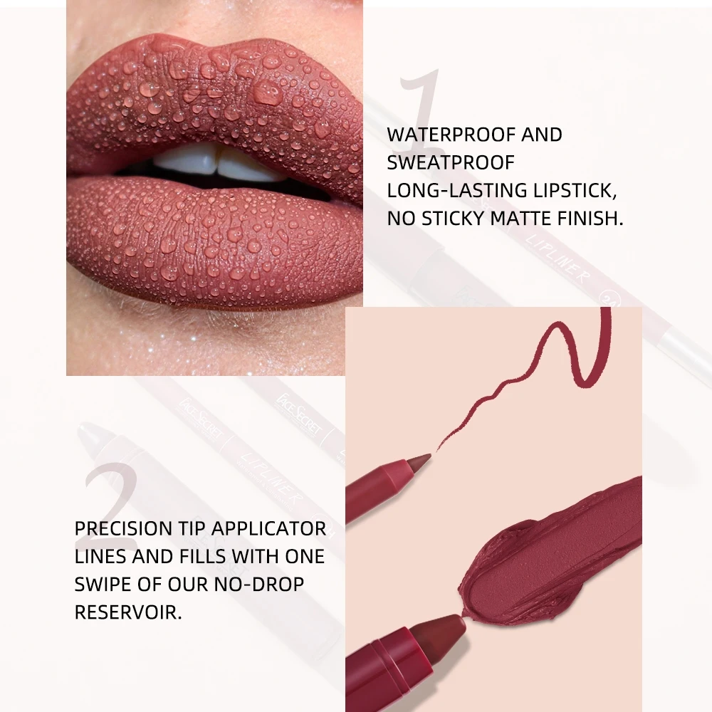 Matte Lipstick+Lip Liner Set,Long Lasting Waterproof Nude Soft Matte Color Rendering With a Built-in Pencil Sharpener 3