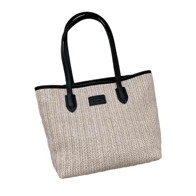 Straw Woven Tote Bag Girl Women Casual Handbag Shopping Shoulder Bag Large Capacity Travel Journey Bag Leisure Beach Bag
