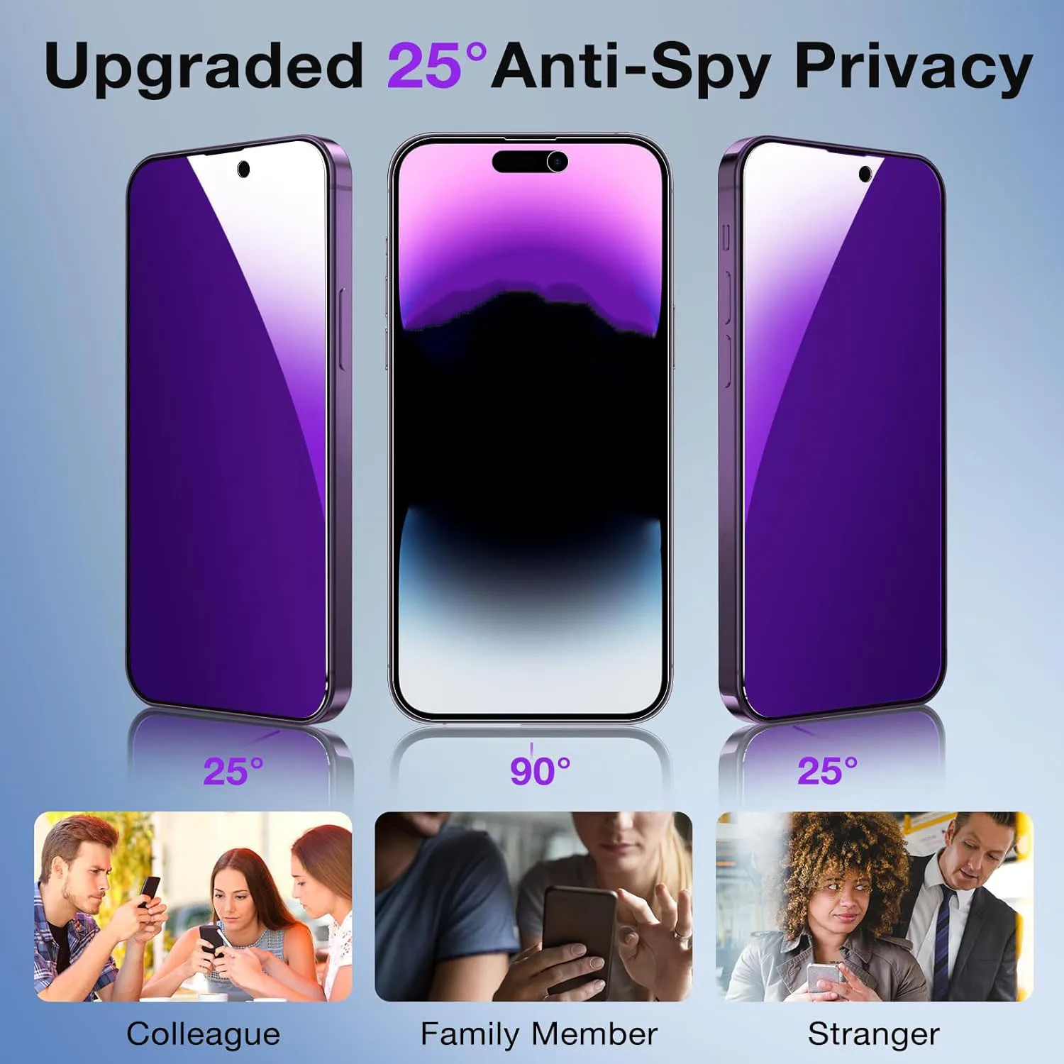 Premium 2-Pack Privacy Screen Protector with Anti-Blue Light and Purple 9H Tempered Glass