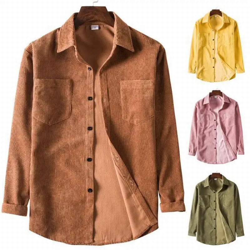 

Autumn New Men's Solid Corduroy Long Sleeve Thickened Shirt Youth Fashion Trend Casual Shirts
