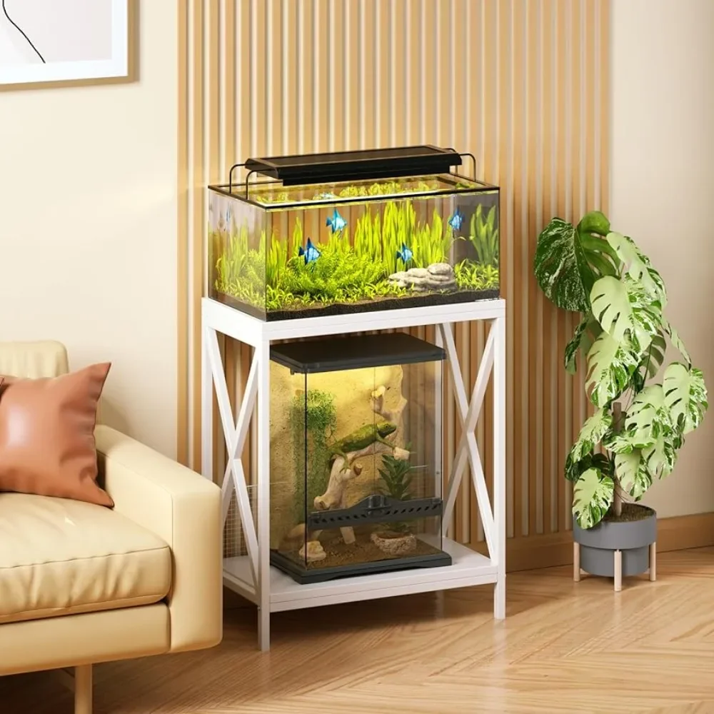 

Fish Tank Rack for up to 20 gallon aquarium, Metal Aquarium Rack for Fish Tank Accessories Storage, 2 Tier Fish Tank Rack