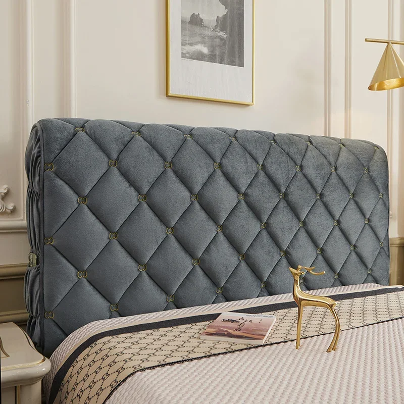 Luxury Embroidered Velvet Bed Headboard Cover Nodric Solid Color Soft Fluffy Short Plush All-inclusive