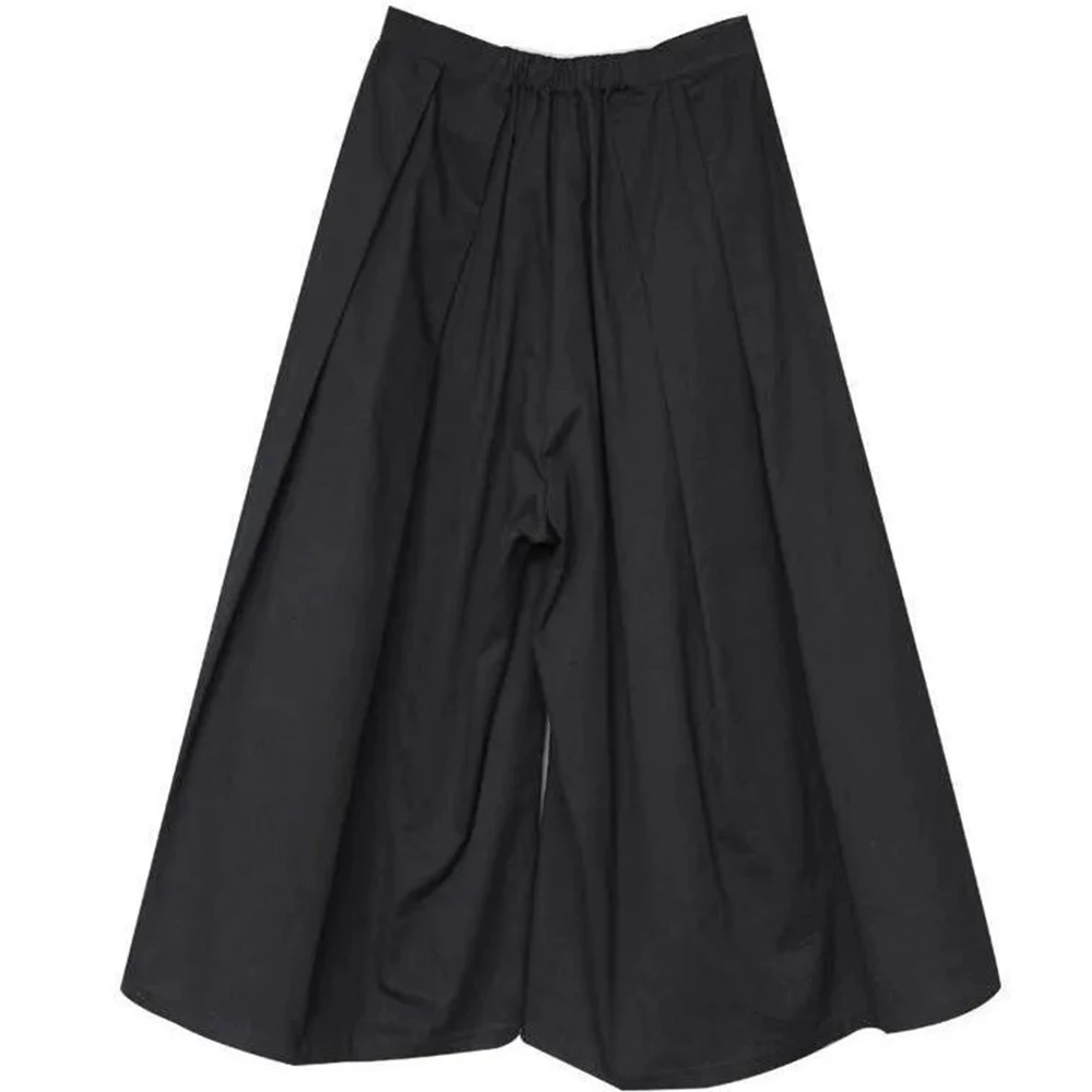 Gothic Dark Style Loose Cropped Hakama Wide Leg Pants For Men