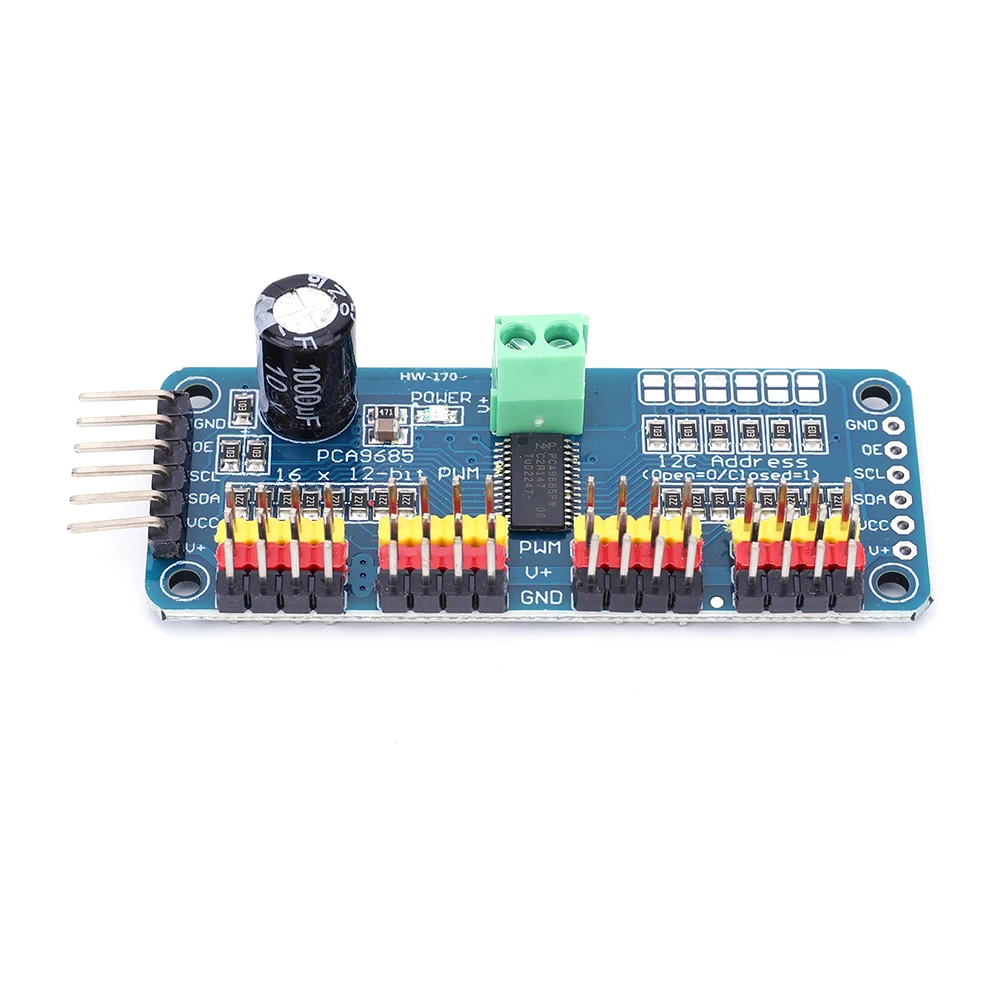 아두이노 로봇 및 라즈베리 파이용 PWM 서보 모터 드라이버 보드, PCA9685 컨트롤러 모듈, IIC 인터페이스, 16 채널, 12 비트