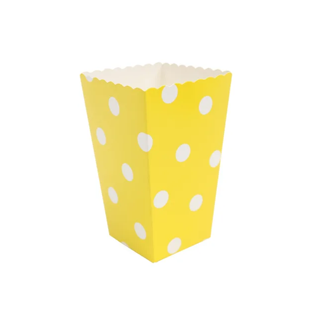 WALMD 6pcs Popcorn Box Colorful Chevron Stripes Dot Gold Gift Box Party Favour Wedding Pop Corn Kid Party Decoration Bags Loot Yellow Dot