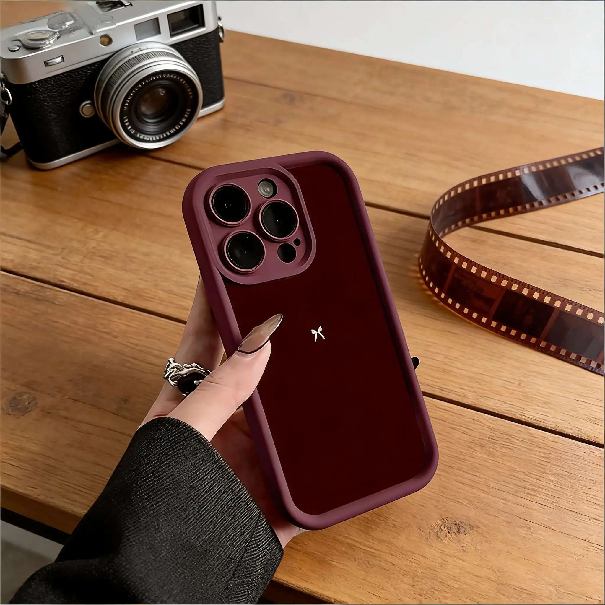 Elegant Wine Red Bow Pattern Phone Case Cover