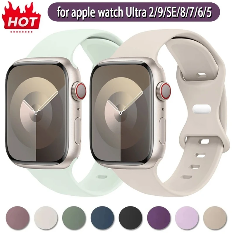 

Silicone Strap For Apple Watch Band 44mm 40mm 45mm 41mm 42-38mm sport wrist bracelet iwatch series 8 7 se 3 4 5 6 9 ultra 2 49mm