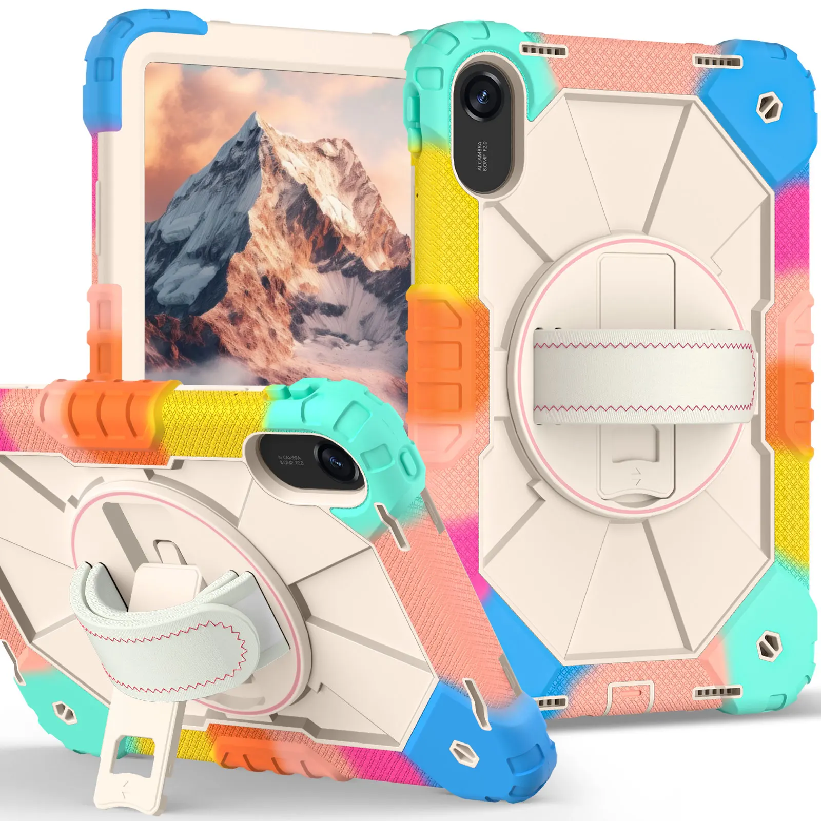 Heavy Duty Shockproof Tablet Cover with 360° Rotating Kickstand and Belt