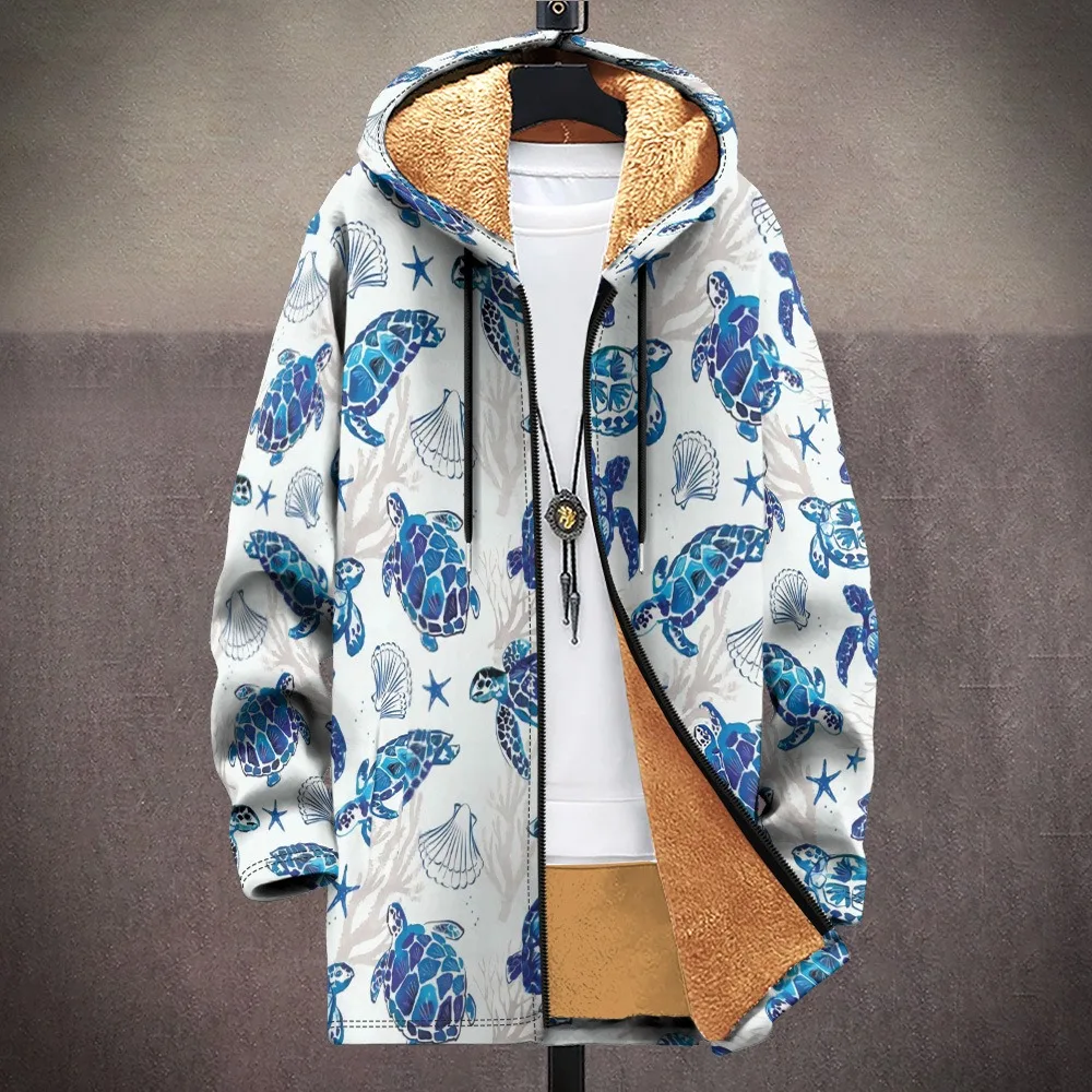 Men Cardigans Coats Koi Fish Printed Plush Thick Winter Geometric Abstract Art Graphic Jackets Casual Streetwear Unisex Clothing 4