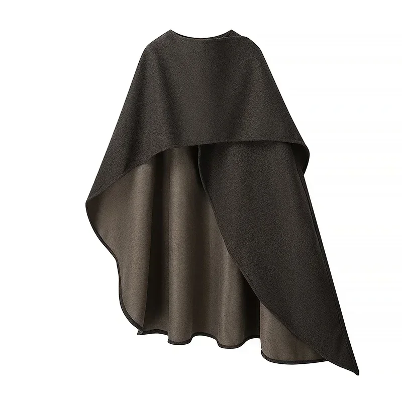 Elegant Irregular Cloak Coat Women Solid Half Sleeve O Neck Scarf Loose Female Jacket 2025 Winter Lady Thick Chic Overcoat New