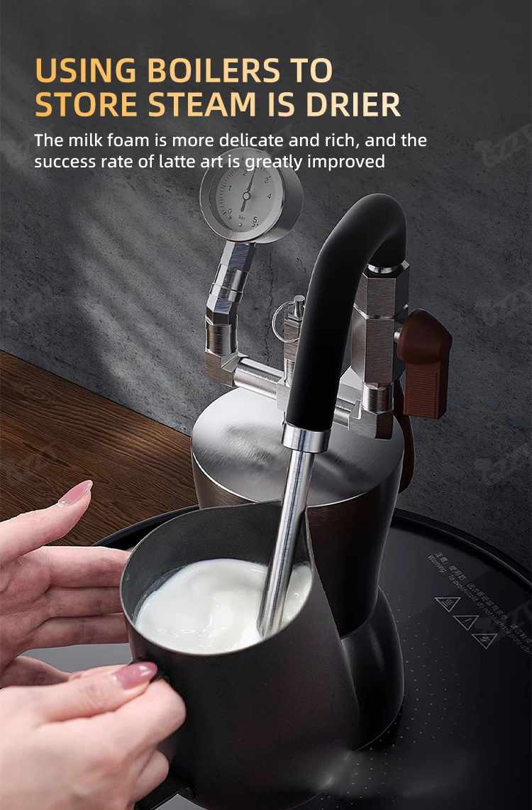 GZZT CMFAK-74 Milk Frother with Water Vapor Separator Frothing Pitcher Stainless Steel Dry Steam Milk Steamer 4