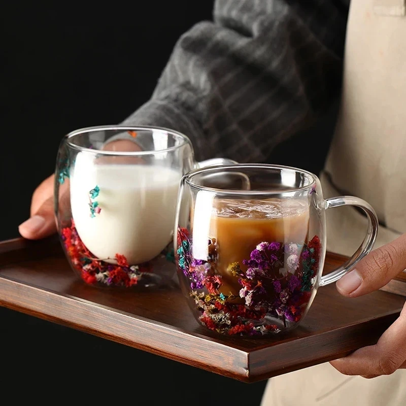 Tasse en verre à double paroi avec poignée, tasse à lait, degré de