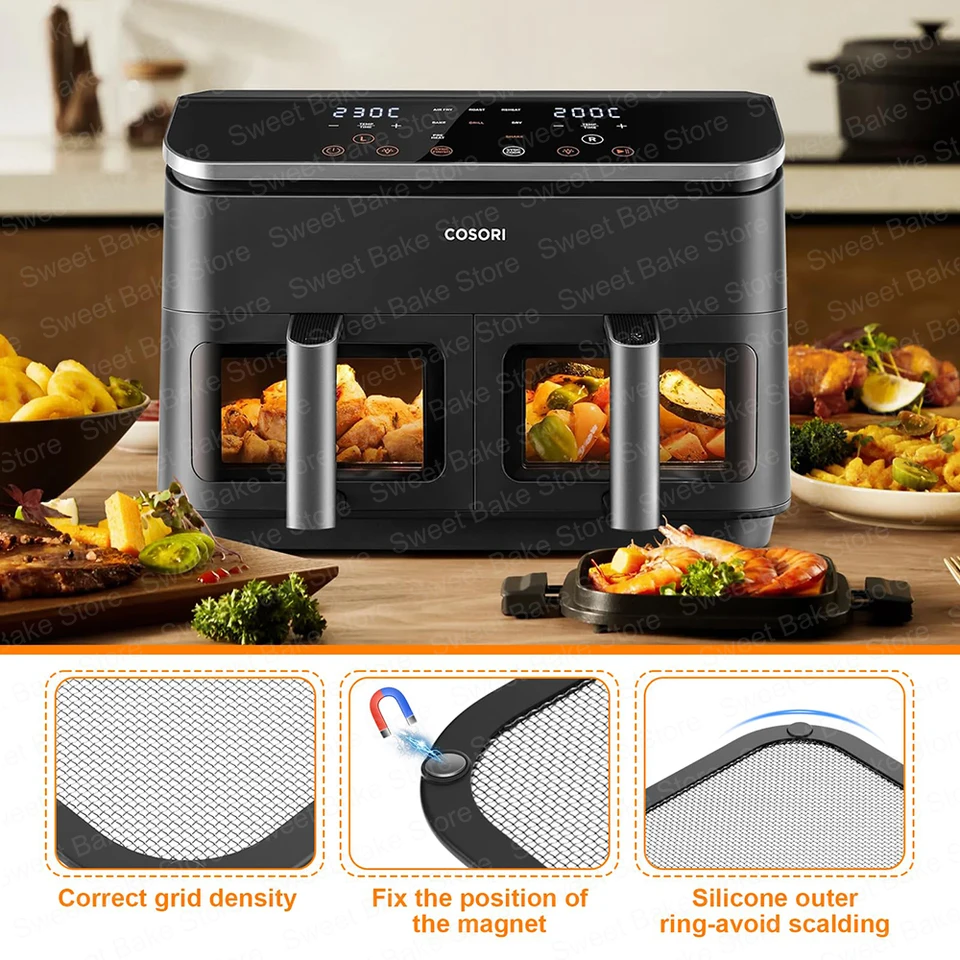 2 paraschizzi magnetici in acciaio inox per friggitrice ad aria calda COSORI Dual Blaze Twinfry 10 l/COSORI 8,5 l, accessori riutilizzabili per friggitrice ad aria calda