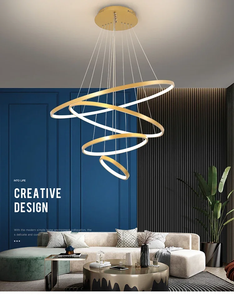 Description Picture 4 of itemModern LED Pendant Lights White/Golden/Black Circle Rings Luster Lamp For Living Dining Room Fixture Home Indoor Lighting