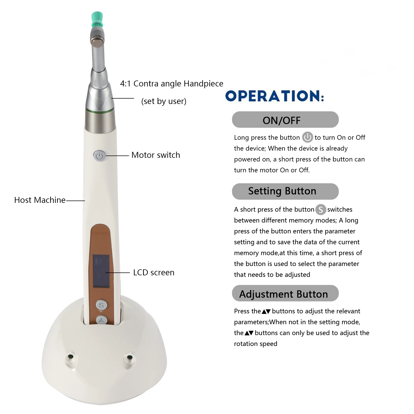 Dental Cordless Electric Hygiene Prophy With LCD Screen 4:1 Contra angle/Nose Cone Handpiece/Prophy Angles/Polish Cups