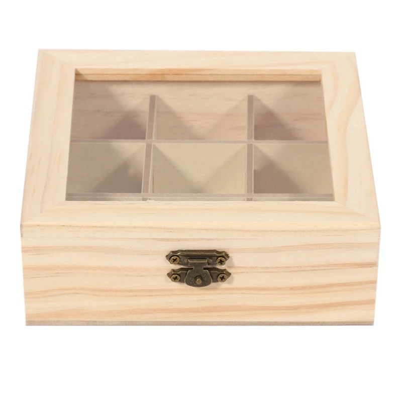 

4X Wooden Tea Bag Jewelry Organizer Chest Storage Box 9 Compartments Tea Box Organizer Wood Sugar Packet Container