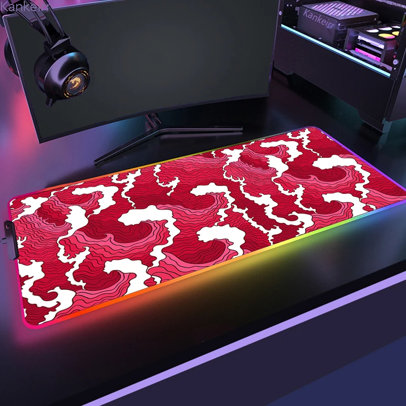 

Japanese Red Waves Large Mouse Pad Pc Laptop Desk Mat Rgb Gaming Mouse Carpet Led Colorful Gamer Room Decoration Mouse Mat Xxl