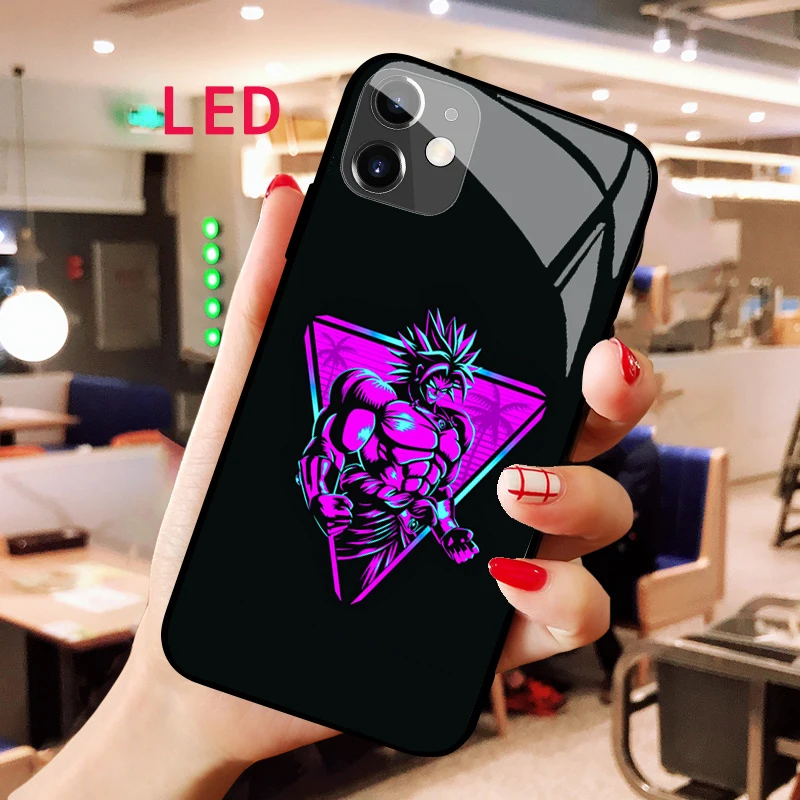 

Luminous Tempered Glass phone case For Apple iphone 13 14 Pro Max Puls DRAGON BALL Popular Fashion RGB LED Backlight new cover