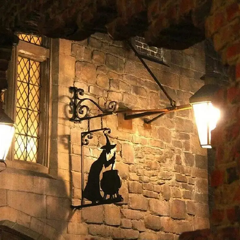 Magic House Decoration Witch Boiler Wall Hanging Silhouette Metal Pendant Leaky Cauldron Metal Sign Home Decorations