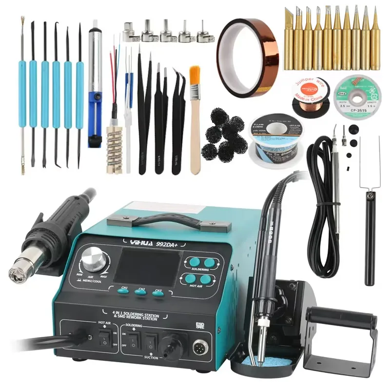 YIHUA 992DA+ 4 In 1 LCD Digital Hot Air Gun Soldering Station + Smoking Electric Soldering Iron BGA Rework Station+ Vacuum Pen