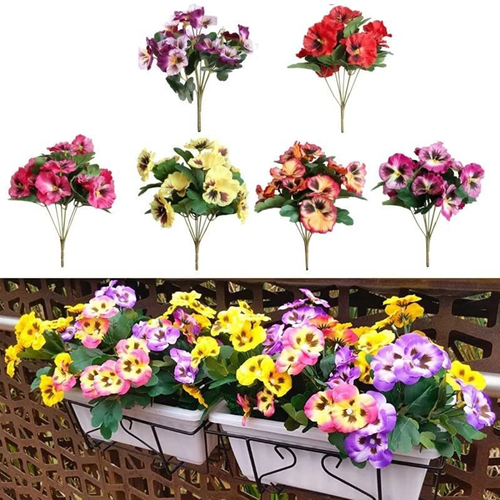 

10 Heads Pansy Fake Flower 26cm Bouquet For Wedding Party Home Plant Bunch Artificial Plastic Silk Bouquets Party Supplies