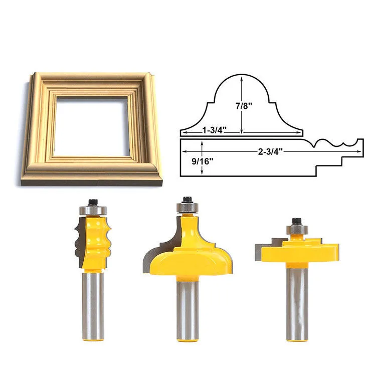 

3Pcs 1/2" Shank European Photo Frame Forming Router Bit Line knife Tenon Cutter for Woodworking Milling Cutter Tools