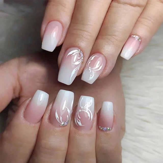 Sweet Gradient Pink Fake Nail Tips Ins Simple Nude Color False Nails Round Head Korean Girl Lady Press on nail Wearable 24pcs 5