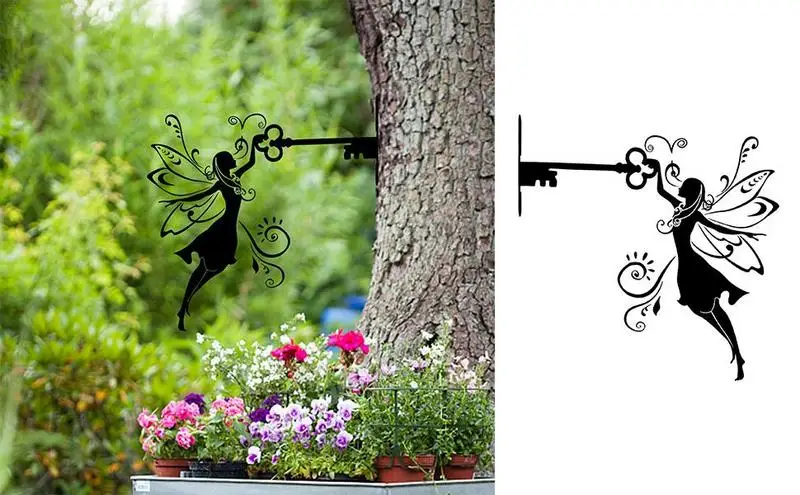 

Metal Iron Rustic Sitting Fairy Silhouette Garden Home Wall Art Fairy Silhouette Garden Statue Outdoor Fairy Branch Decoration