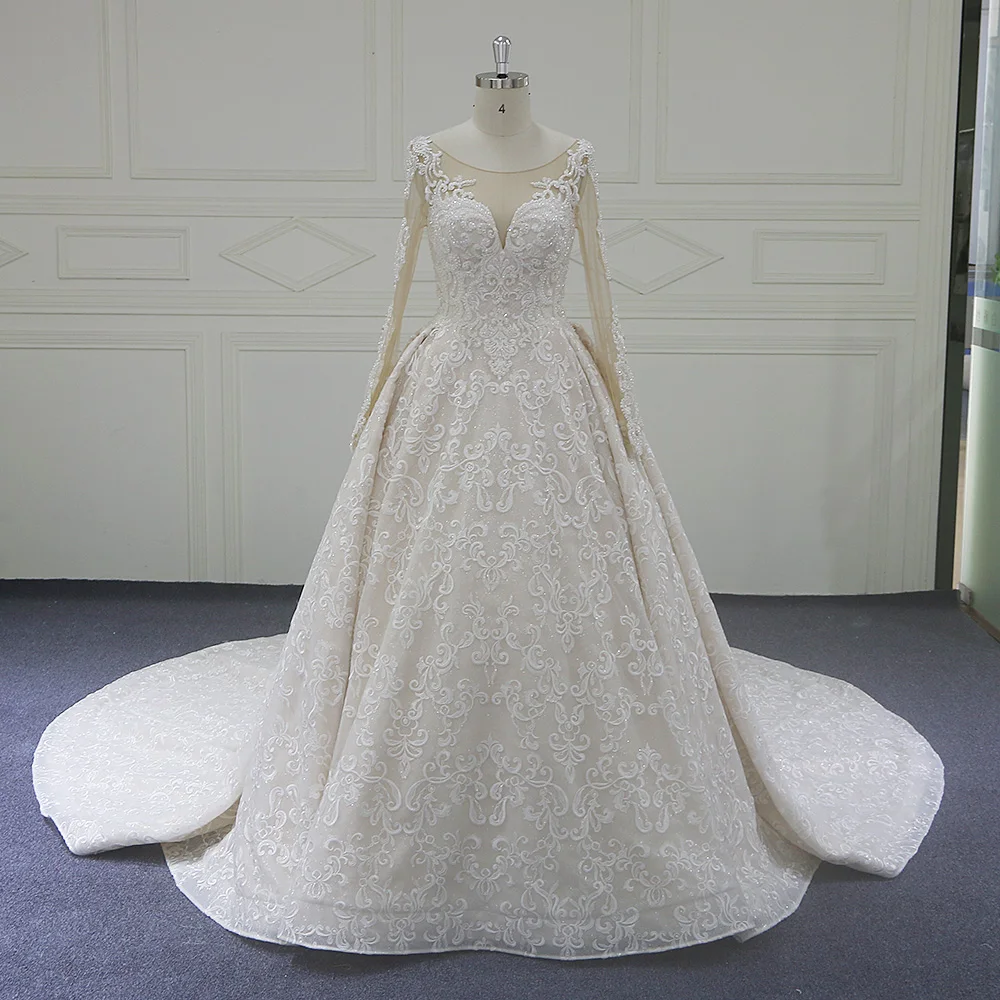 

Роскошное Королевское бальное платье Beautybridal со шлейфом, свадебное платье, кружевное свадебное платье с открытыми плечами XF180
