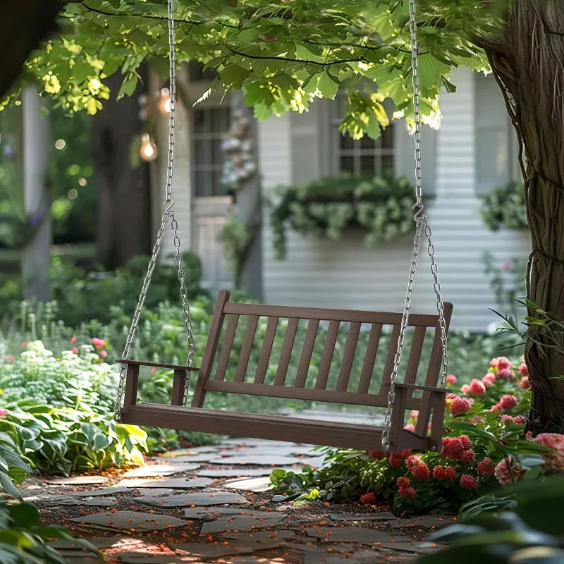 

5 FT Wooden Outdoor Porch Swing, Outdoor Hanging Bench Chair with Chain, Heavy Duty for Deck, Garden, Yard