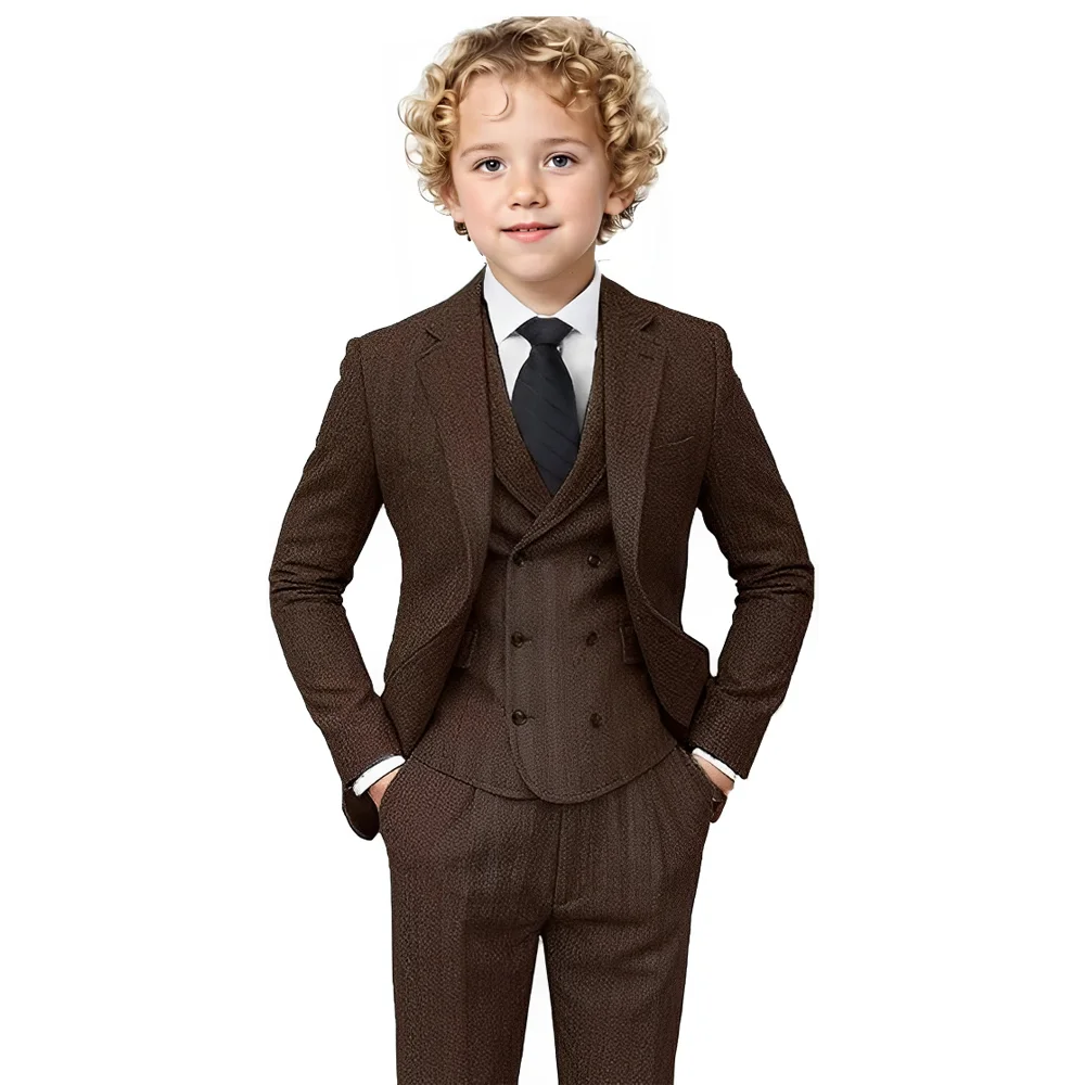 Kids Boys Two Buttons 5 Piece Set Formal Cotton Blend Charcoal Suits Perfect for wedding attire outfits - Toddler Suits main image 1