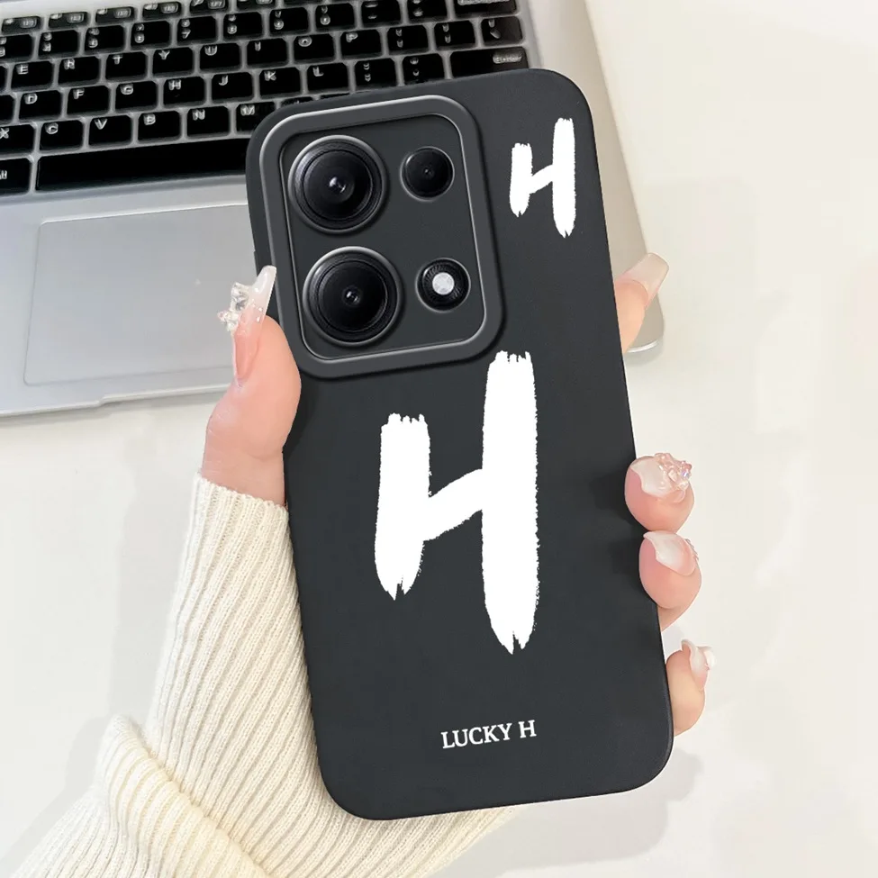 4G For Redmi Note 14 14S 14Pro Back Cover For Redmi Note 14 Pro 4G Case Simple Fashion A-Z Letters Pattern Design Silicone Funda