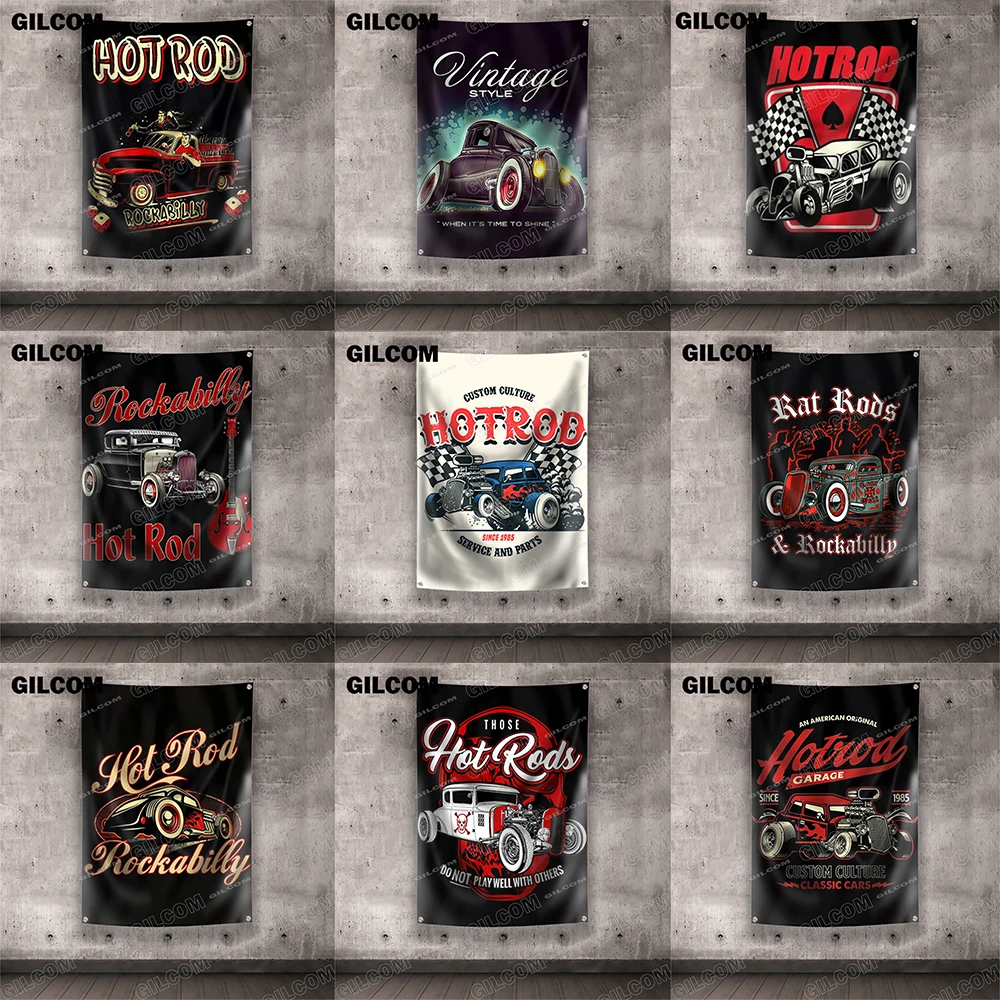 Hot-Rod-Flag-Classic-Cars-Racing-Vintage-Retro-Poster-Tapestry ...