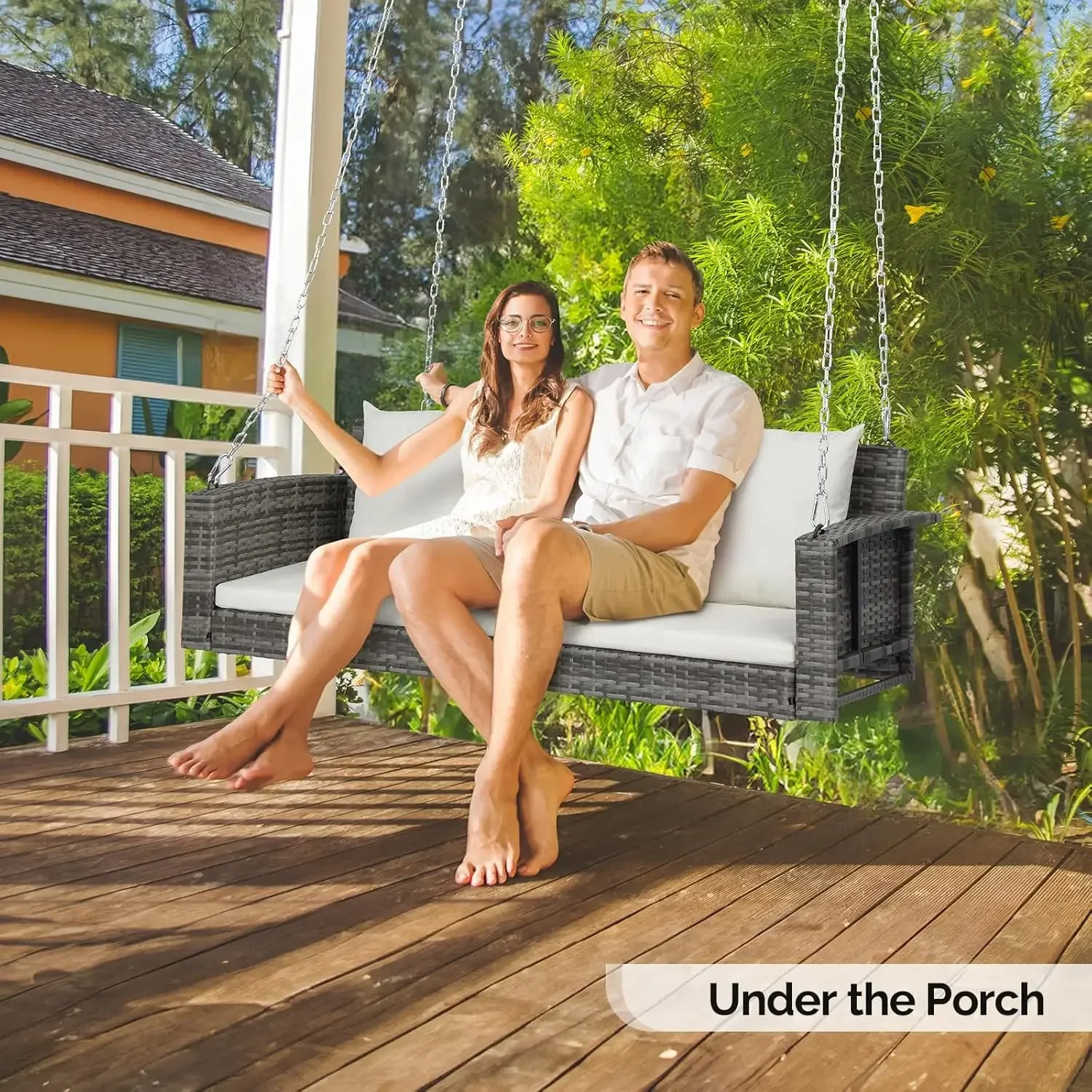 Heavy-Duty 5' Wicker Hanging Porch Swing 1