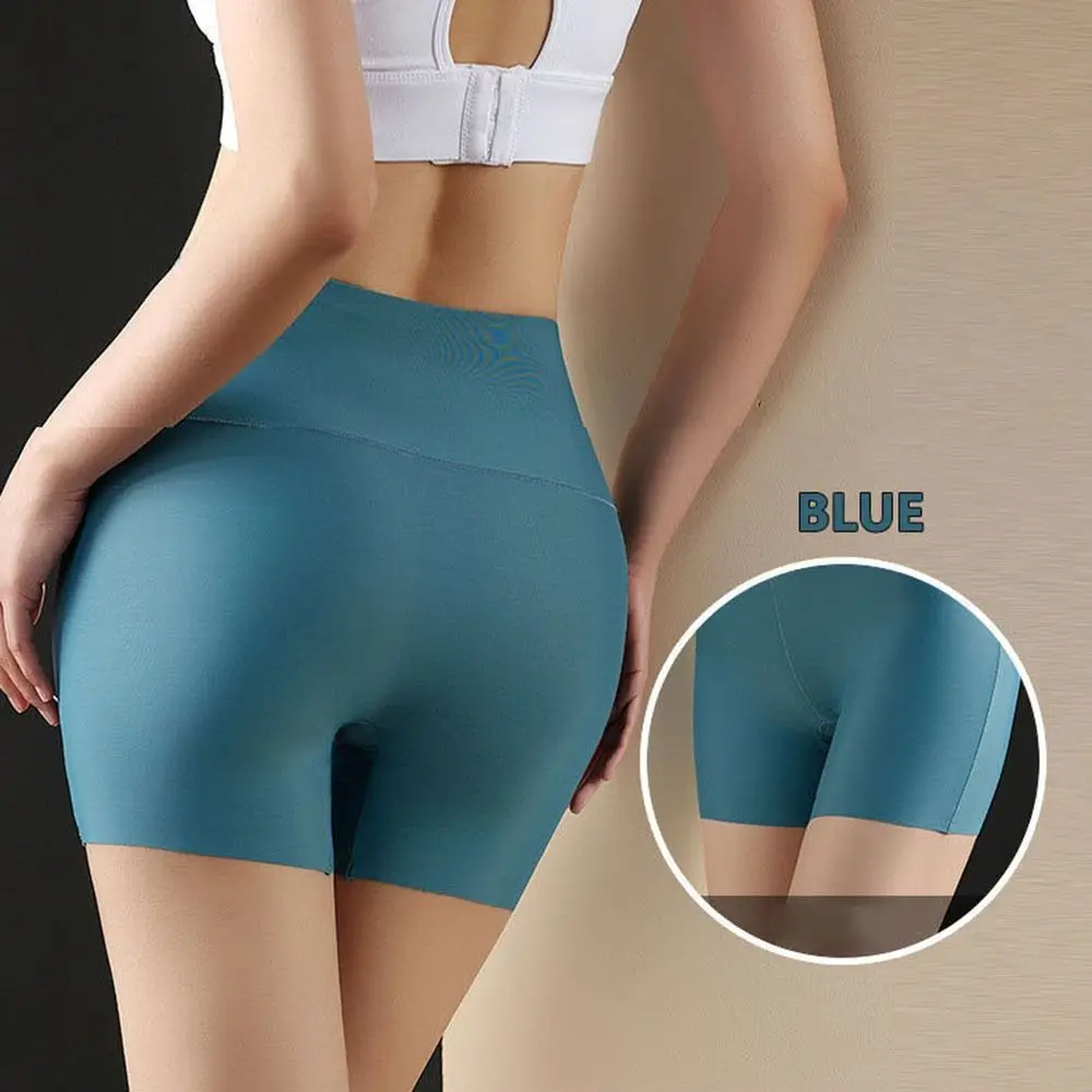 Solid Color Tummy Hips Sliming Plus Size Leggings High Waist Underwear Safety Shorts Ice Silk Boxer Women Safety Short Pants safety shorts workout shorts high waist shorts women leggings safety pants high waist underwear