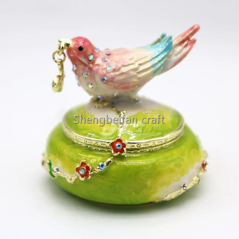 Hand Painted Enameled samll bird's round Trinket Box for women Home Decoration storeage box for jewelry birthday gift