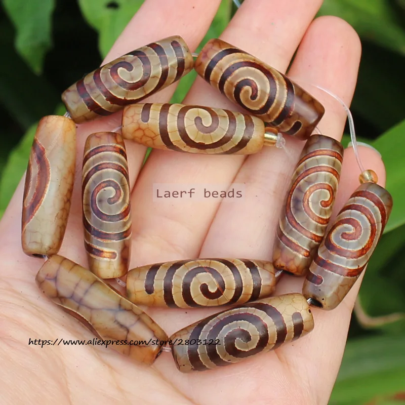 1piece , Natural Agate Around 10x30mm Red Brown Ancient Tibet Dzi Agate Beads , For DIY Jewelry Making !