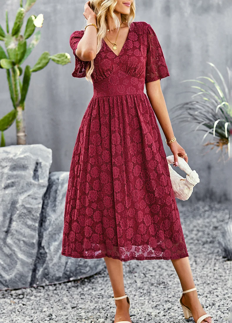 Women's Flattering V-Neck Ruffle Midi Dress