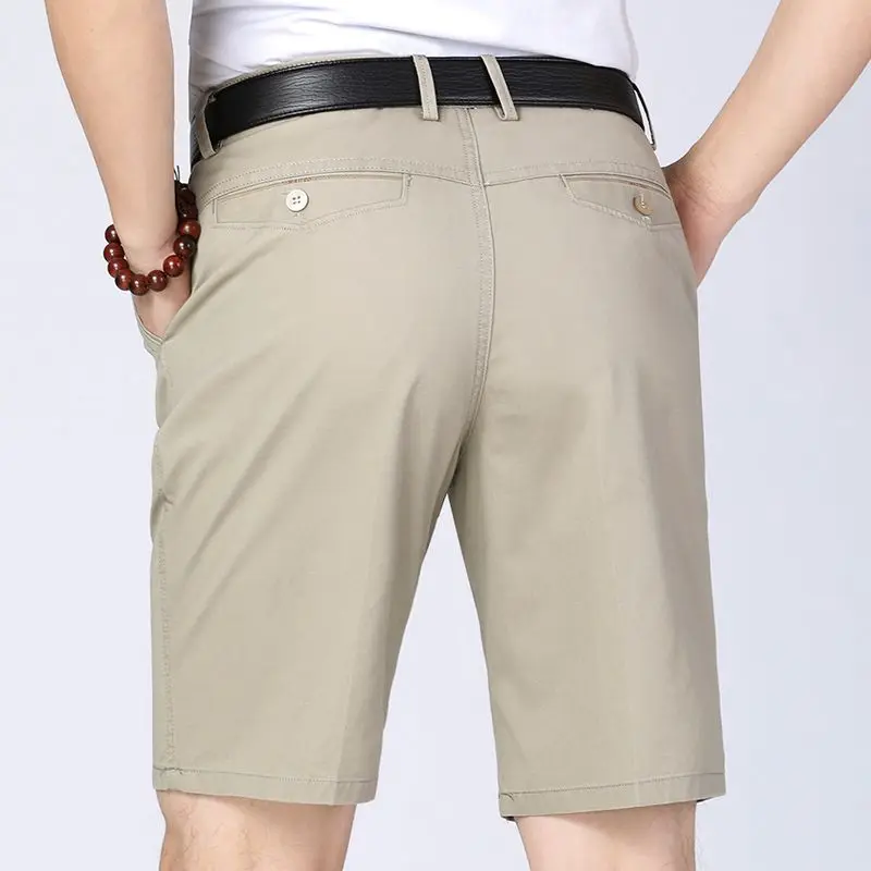 2023 Men Summer Fashion Solid Color Cotton Straight Knee Length Pants Male High Quality Business Casual Beach Shorts Ropa Hombre