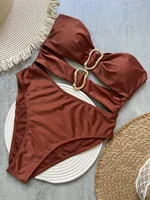 Maillot de bain une pièce sexy avec anneaux métalliques découpés, 3 couleurs, bandeau, coupe haute, pour femme, B022D 5