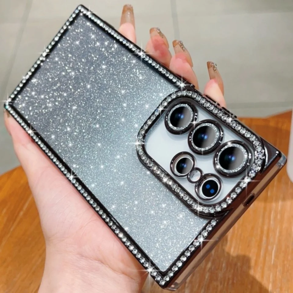 Luxury Bling Glitter Gradient Diamond Phone Case with Rhinestone Plating and Sequin Accents
