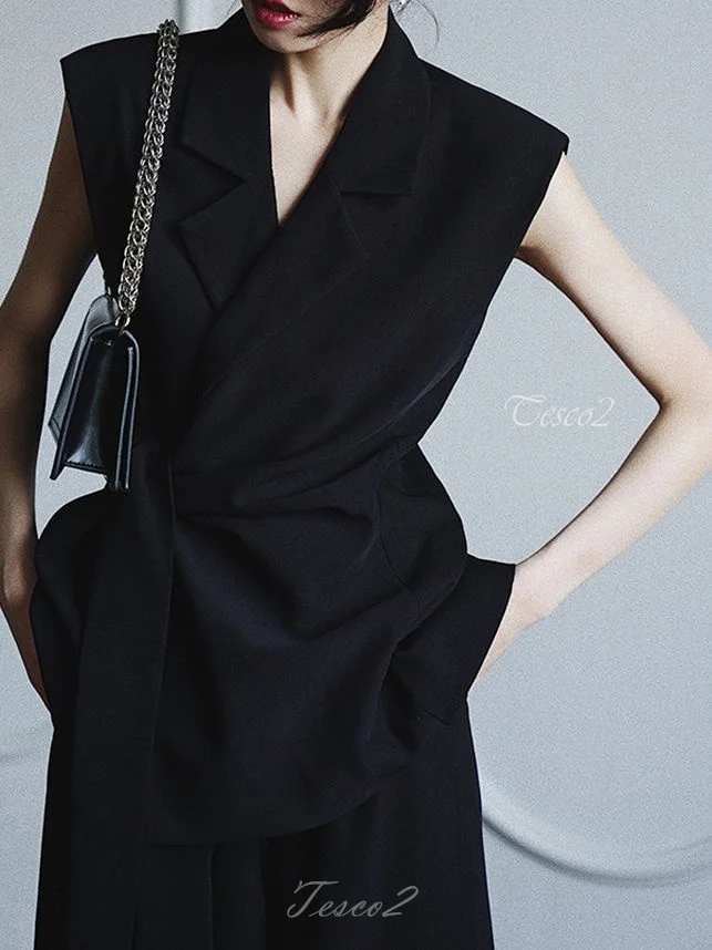 Tesco Spring Women's Elegant Pant Sets Western Sleeveless Suit Vest Wide Leg Pants 2 PCS For Wedding Party Casual Summer Outfits