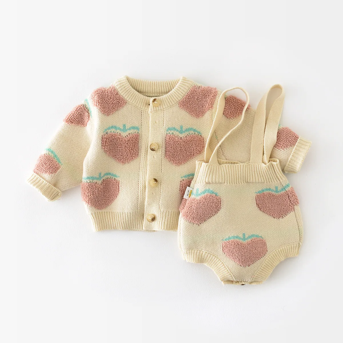 

Autumn Winter Newborn Baby Girls Clothes Sets Toddler Girl Sweater Suit Love Fruit Knit Overalls And Cardigan 2Pcs Infant Outfit