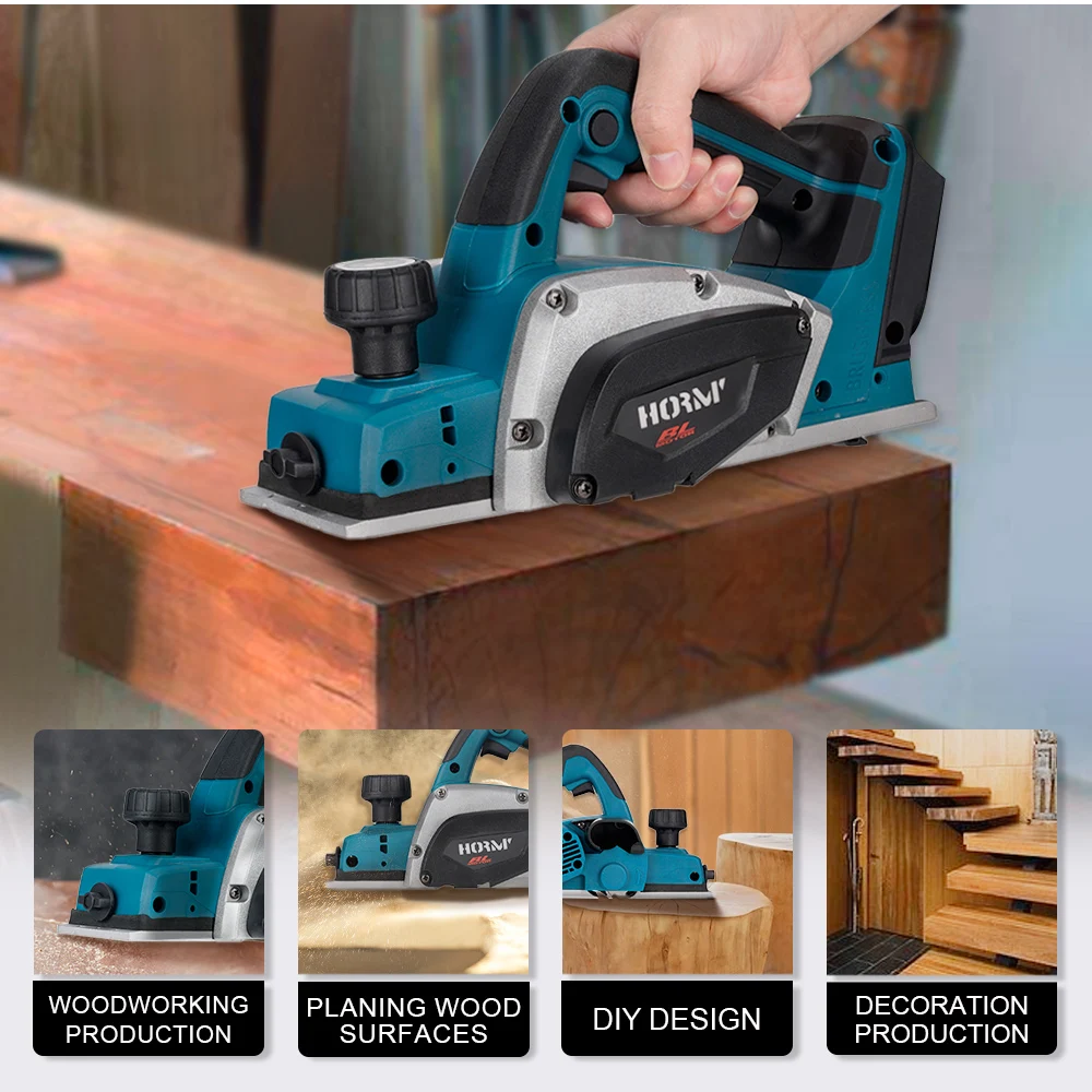 Hormy Brushless Planer Multifunctional Home Desktop Hair Planer Woodworking Portable Hand Tool for Makita 18V Lithium Battery 3