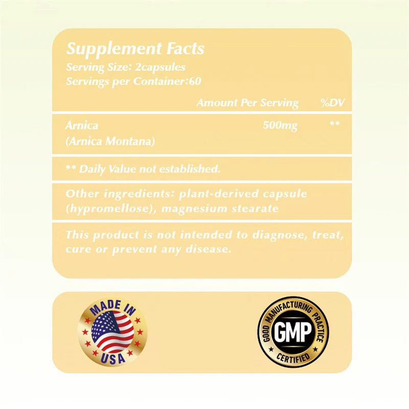 Arnica Capsules Effectively Relieves Bruising and Swelling Reduces Muscle Pain and Stiffness