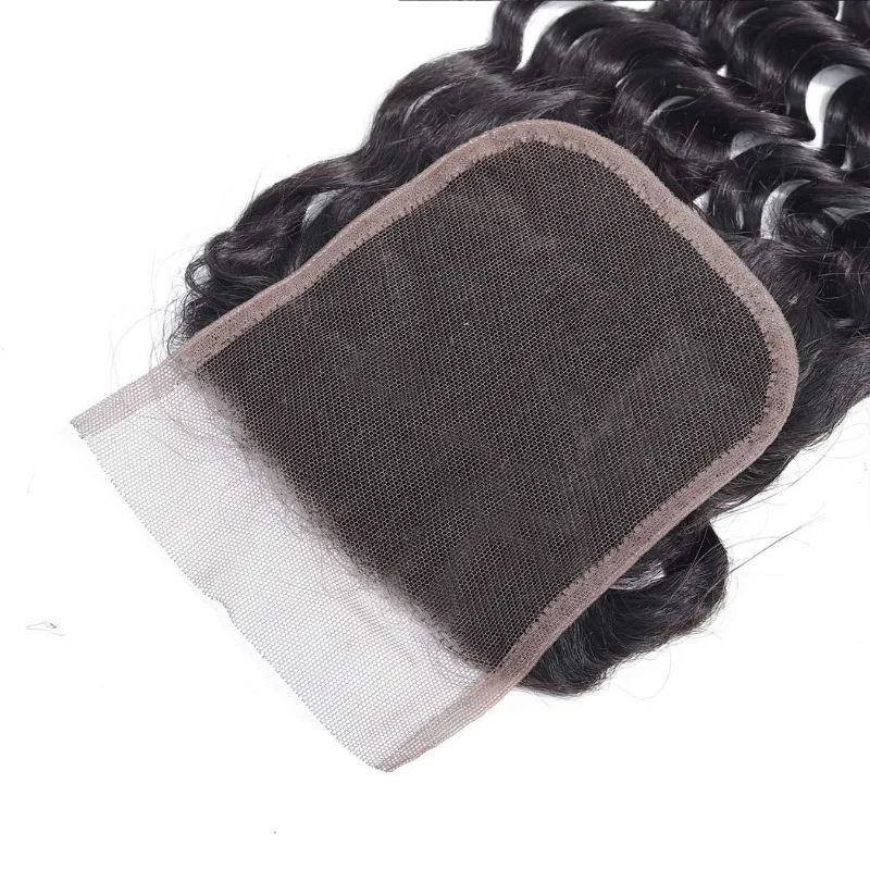 Water Wave Human Hair 4x4 Lace Closure Pre-Plucked Hairline Brazilian Virgin Hair Transparent Lace Closure Soft and Silky