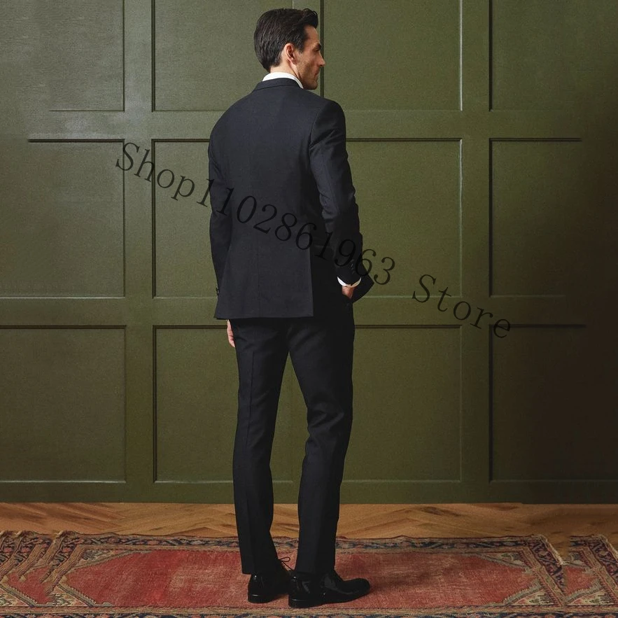 Black Formal Men Suits 2 Pieces Double Breasted Tuxedo Peak Lapel Groomsmen Wedding Suit Men Business Blazer Pants Costume Homme